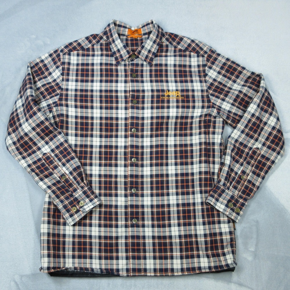 Jeep Xtreme Performance Shirt Jacket Mens XL Blue Orange‎ Plaid Quilted Lined